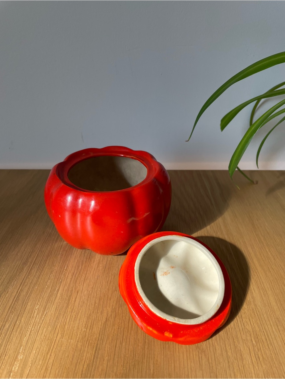 Vintage Maruhon Tomato Lidded Sugar Bowl Condiment Jar 1940s Japan - Picture 4 of 12